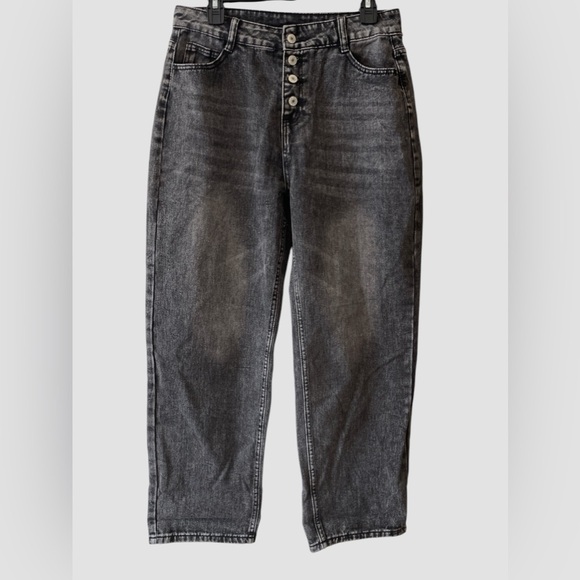 Women's Shein Straight Leg Jeans With Button Fly Dark Gray Denim Size Lg (8/10) - Picture 2 of 8